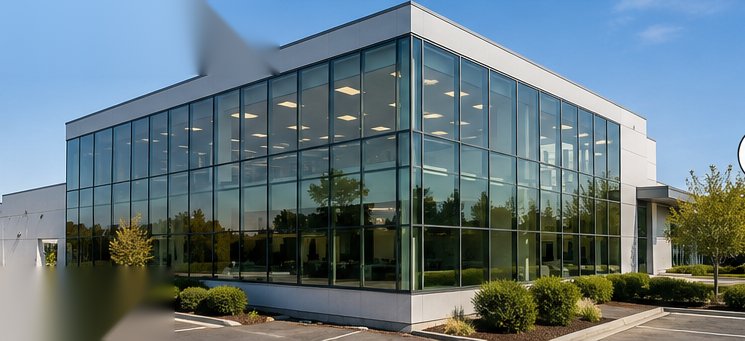 Office building before window tinting